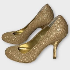 Chinese Laundry Nightlight Women's Gold Sparkle Round Toe Stiletto Heels Size 9M